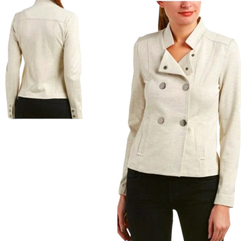 CAbi “Charlie” Knit Double Breasted Snap Blazer in Heather Oatmeal (D-1)